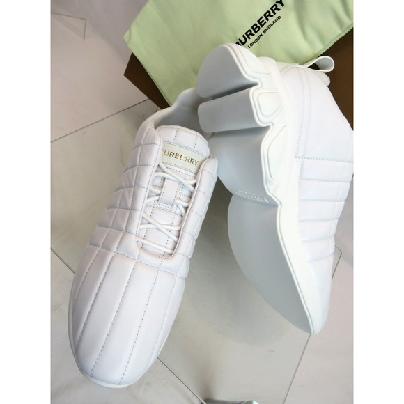 $850 BURBERRY AXBURTON WHITE CHECK QUILTED LEATHER LOGO SNEAKERS 11 US 44 ITALY - Picture 6 of 15